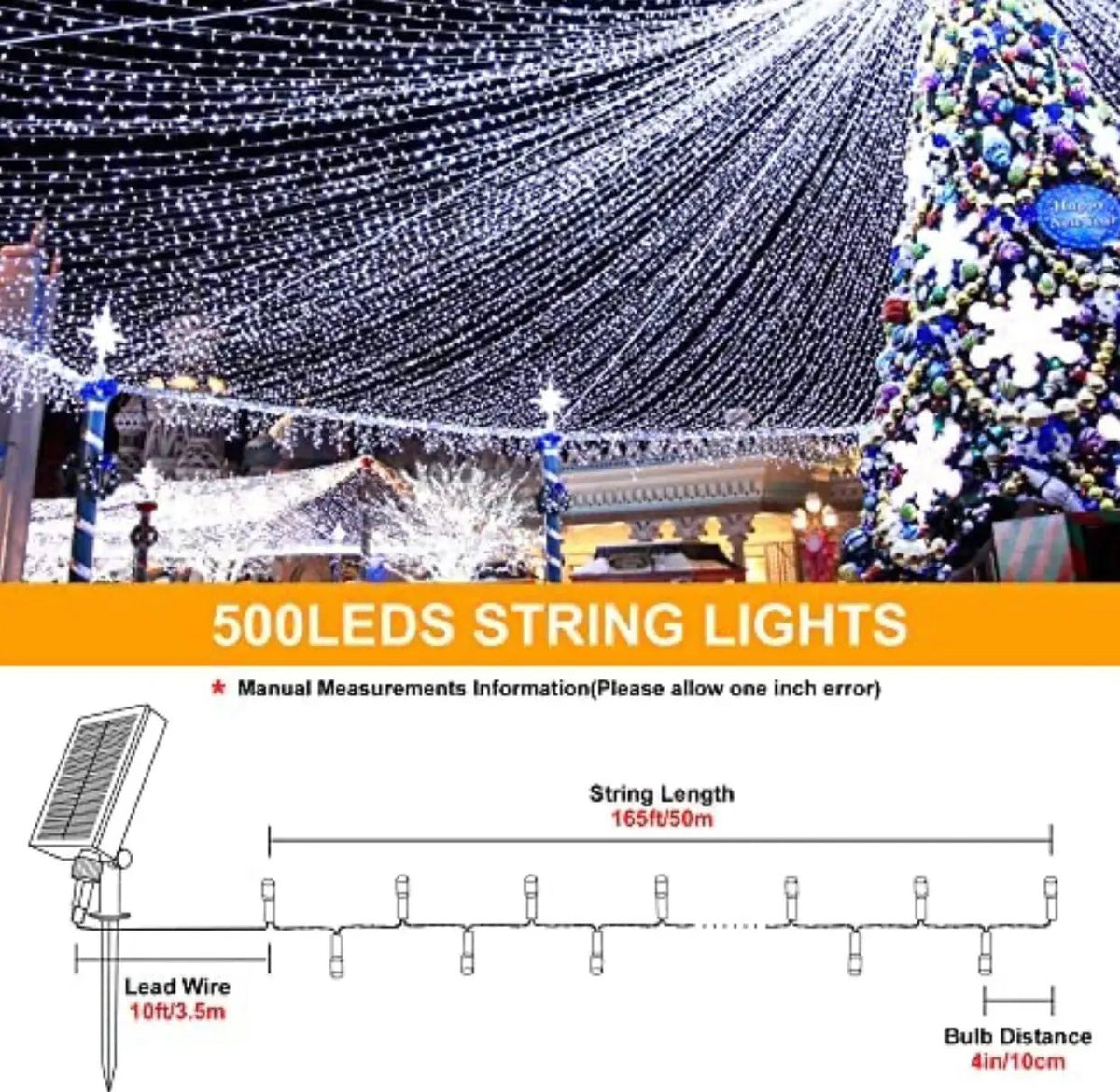 165Ft Solar String Lights White Wire Outdoor,500 LED Christmas Lights with 8 Modes and Timer, Remote Control by Outdoor Solar Outlet