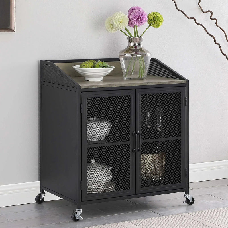 Arlette - 2 Door Mobile Home Bar Wine Cabinet With Smooth Rolling Casters - Black by HouseOfZazla