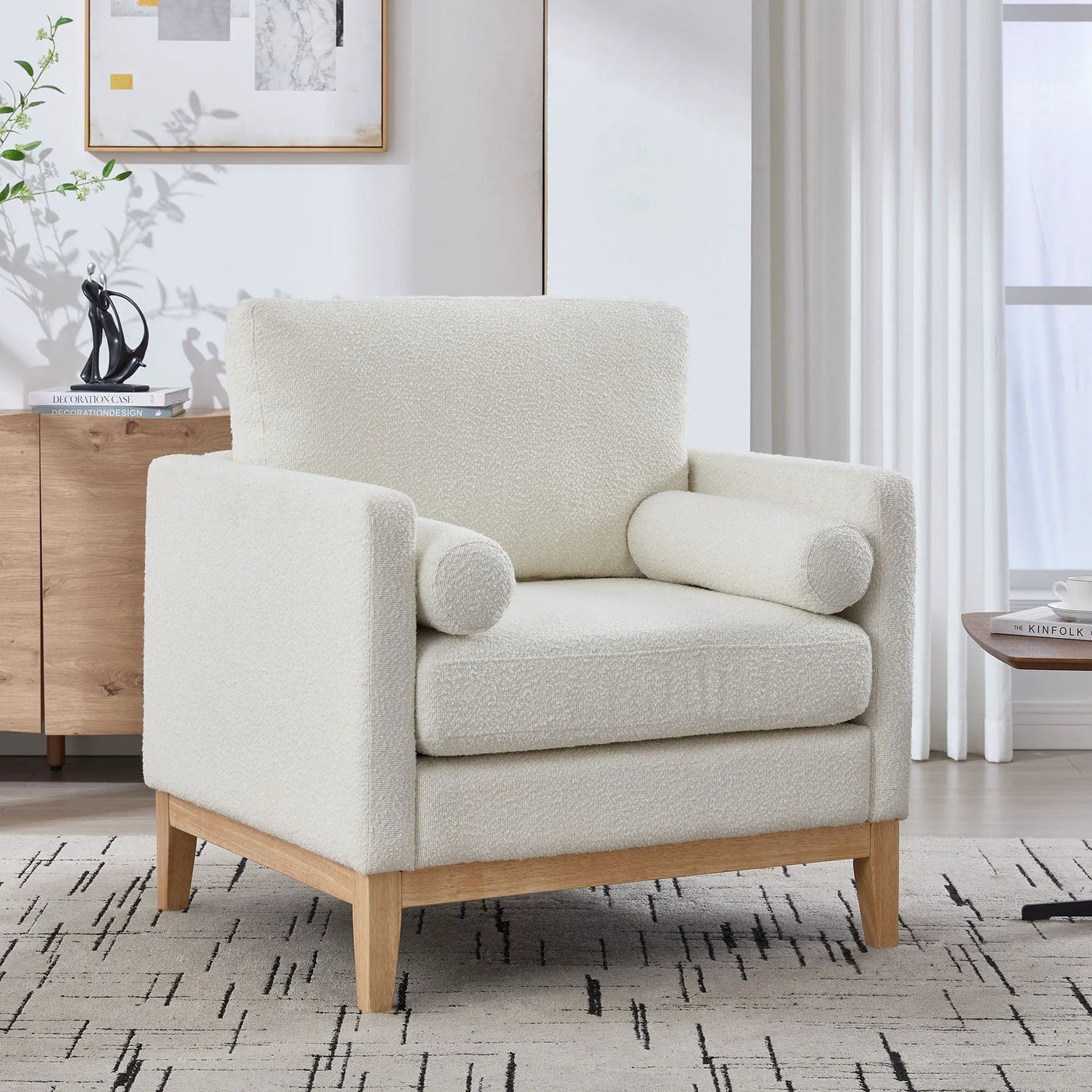 Wide Modern Performance Accent Chair With Natural Legs by HouseOfZazla