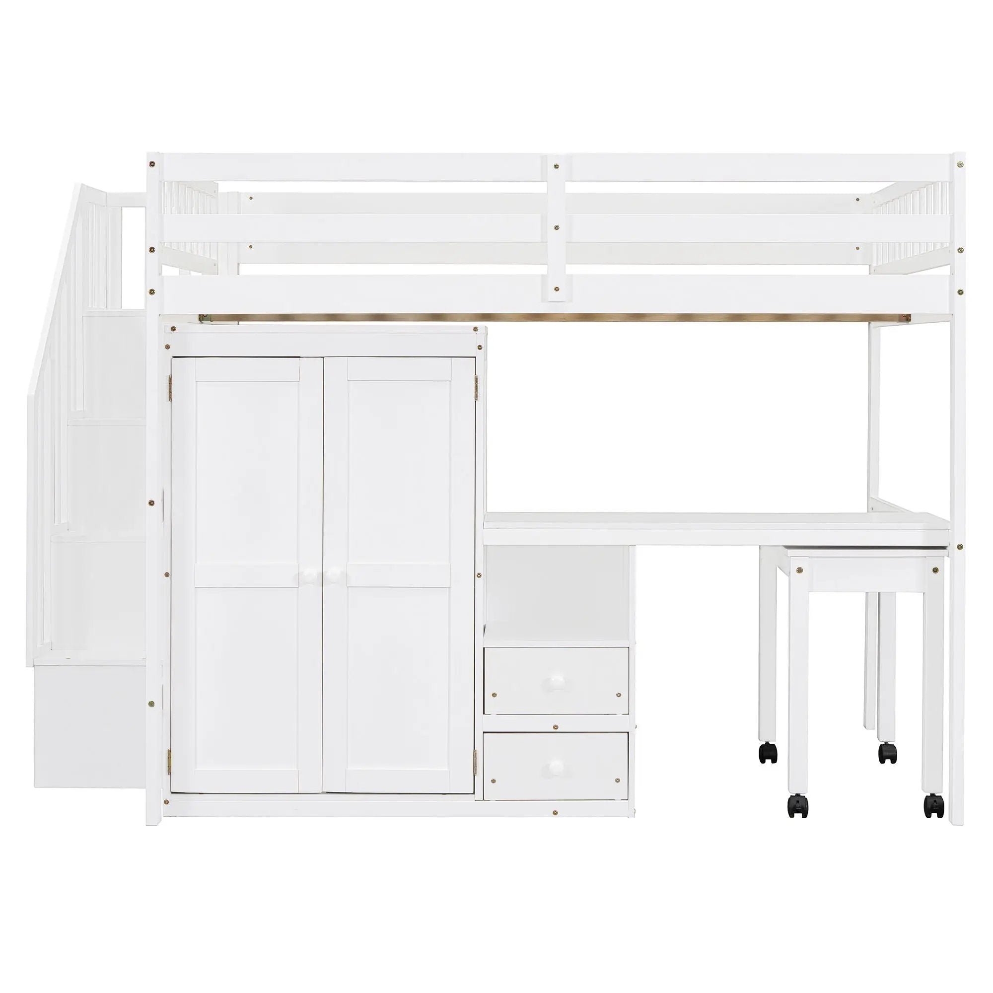 Loft Bed With Stairs, Bookshelf, Drawers, Desk & Wardrobe, Space Saving Multifunctional Furniture by HouseOfZazla