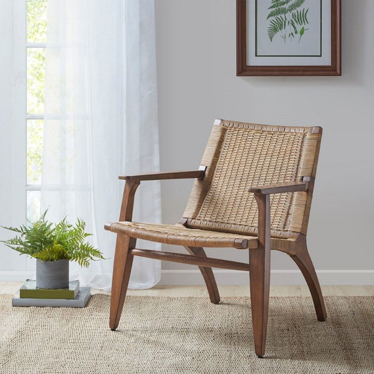 Natural Accent Chair with Solid Mahogany Frame and Rattan Back - Natural, photo 2 of 6
