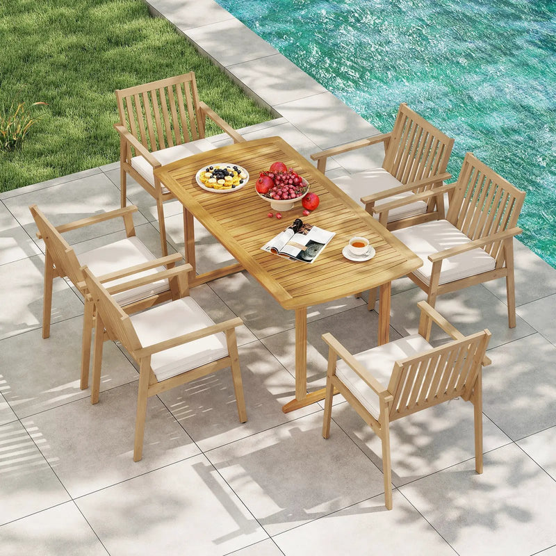 2 Pieces Patio Dining Chairs Outdoor Acacia Wood Chairs with Removable Padded Cushion by DirectDeals