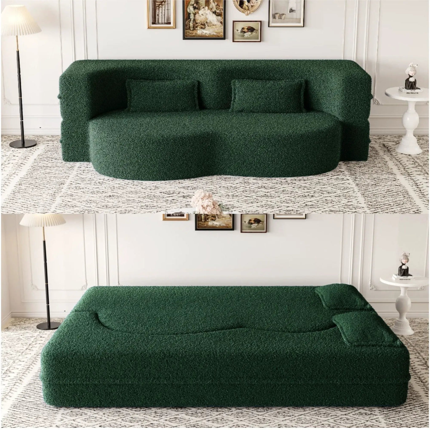 Modern Floor Sofa With Two Pillows Convertible Teddy Fabric Foam Filled Bed by HouseOfZazla