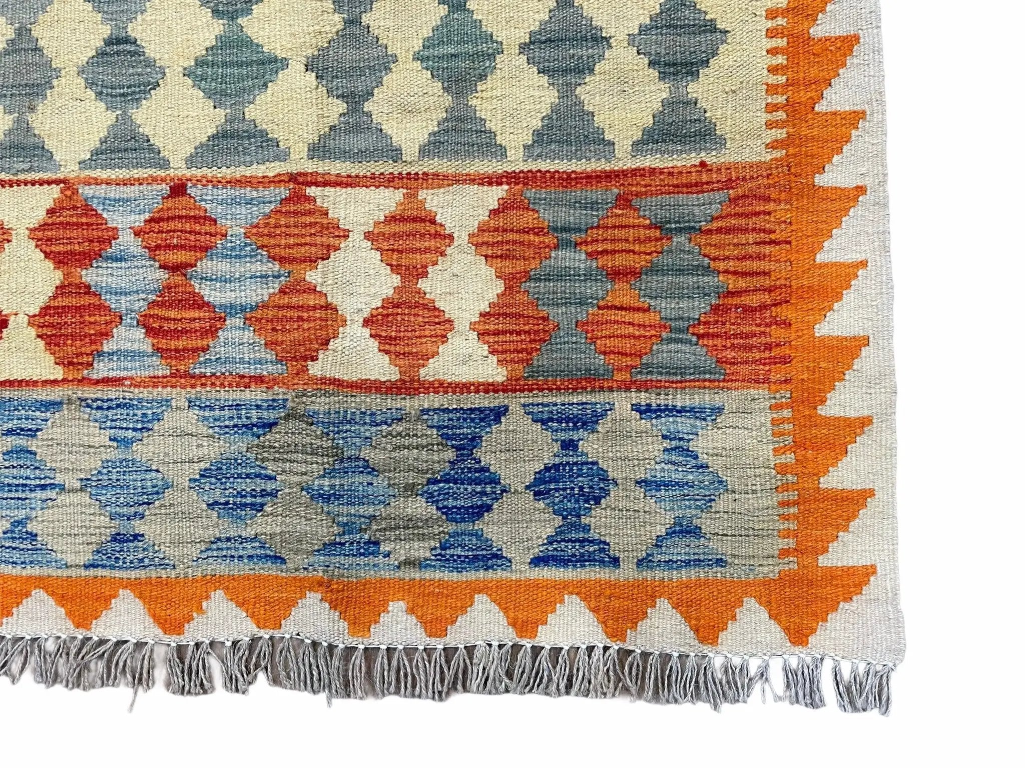 Small Chobi Kilim Rug 3x4 Colorful Diamond Kilim Small Turkish Multicolor Kilim with Diamond Pattern Wool Flatweave Nice by Jewel Rugs