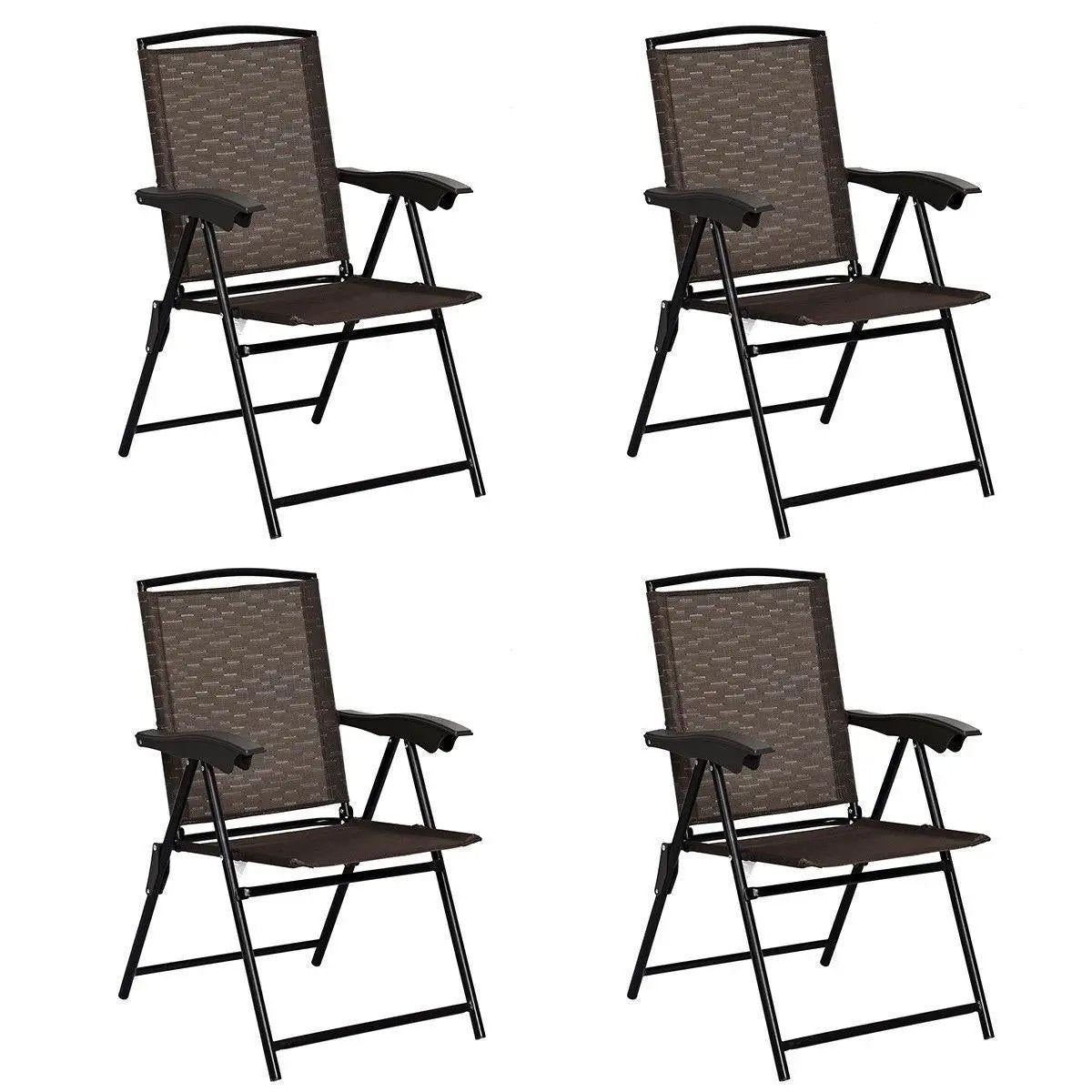 4 Pieces Folding Dining Chairs with Smooth Armrests and Sling Back by DirectDeals