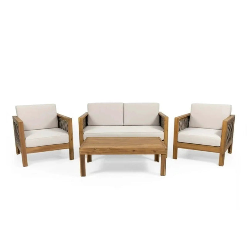Outdoor 4 Seater Acacia Wood Chat Set With Wicker Accents And Cushions by HouseOfZazla