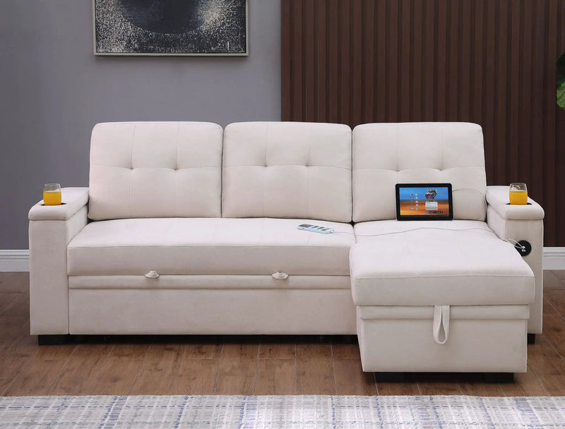 Ashlyn II - 84"W Woven Fabric Reversible Sleeper Sectional Sofa with Storage Chaise by HouseOfZazla