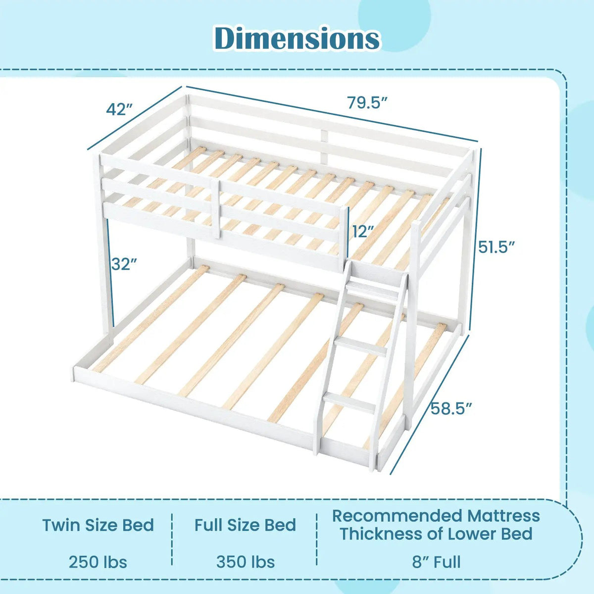 Twin Over Full Bunk Bed Low Floor Bunk Bed Frame by DirectDeals