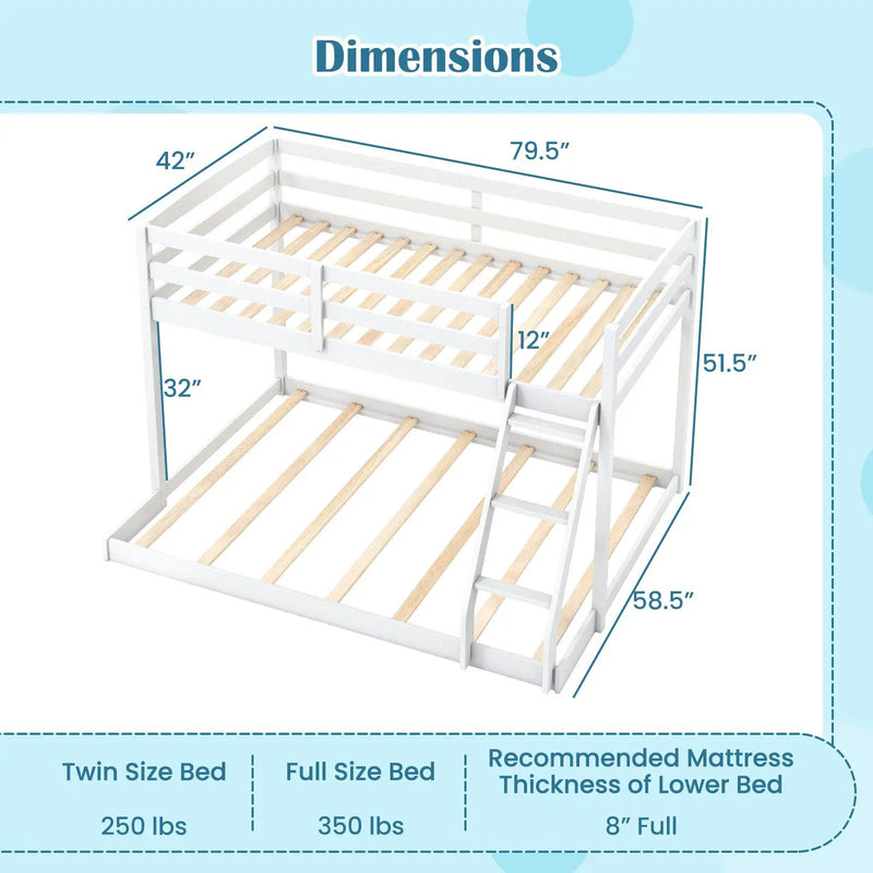 Twin Over Full Bunk Bed Low Floor Bunk Bed Frame by DirectDeals