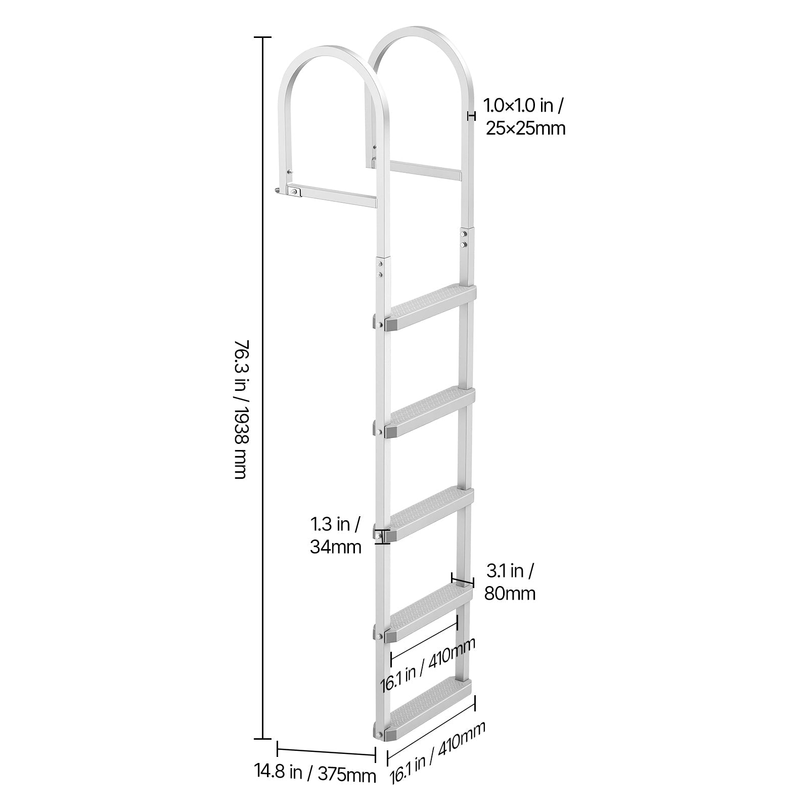 Removable Dock Ladder, 5 Steps, Aluminum Alloy Pontoon Boat Swim Ladder by HouseOfZazla