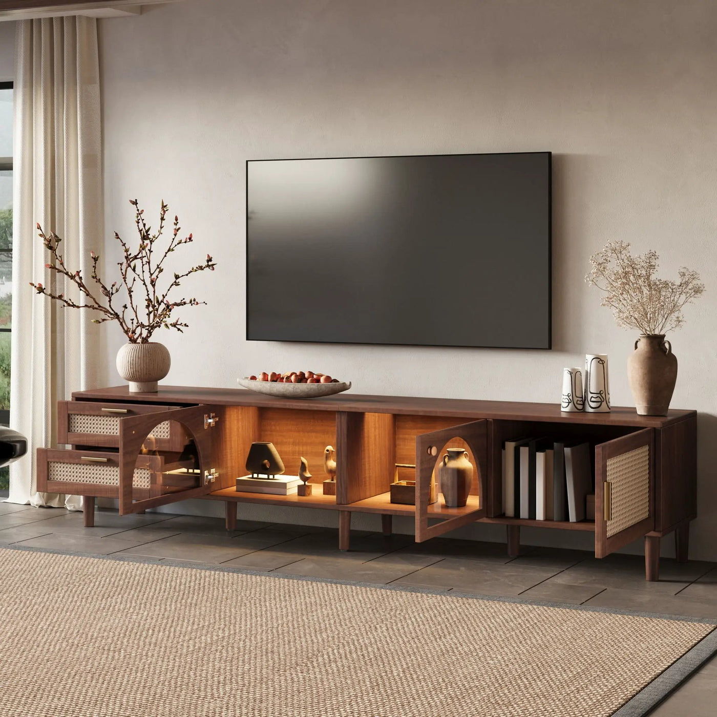 TV Stand With App-Controlled LED Lights, 2 Drawers & Door Storage by HouseOfZazla