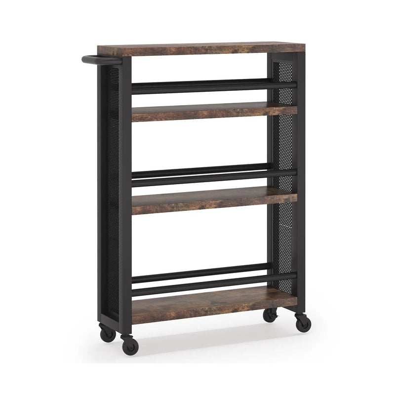 Slim 4 Tier Rolling Utility Cart With Wheels, Narrow Kitchen Storage Trolley - Brown / Black by HouseOfZazla