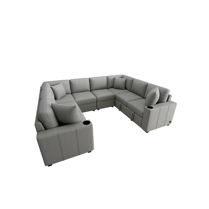 Modern U-Shaped Sectional Sofa Convertible Pull-Out Sofa Bed With USB Ports And Cup Holders by Unique Piece Furniture
