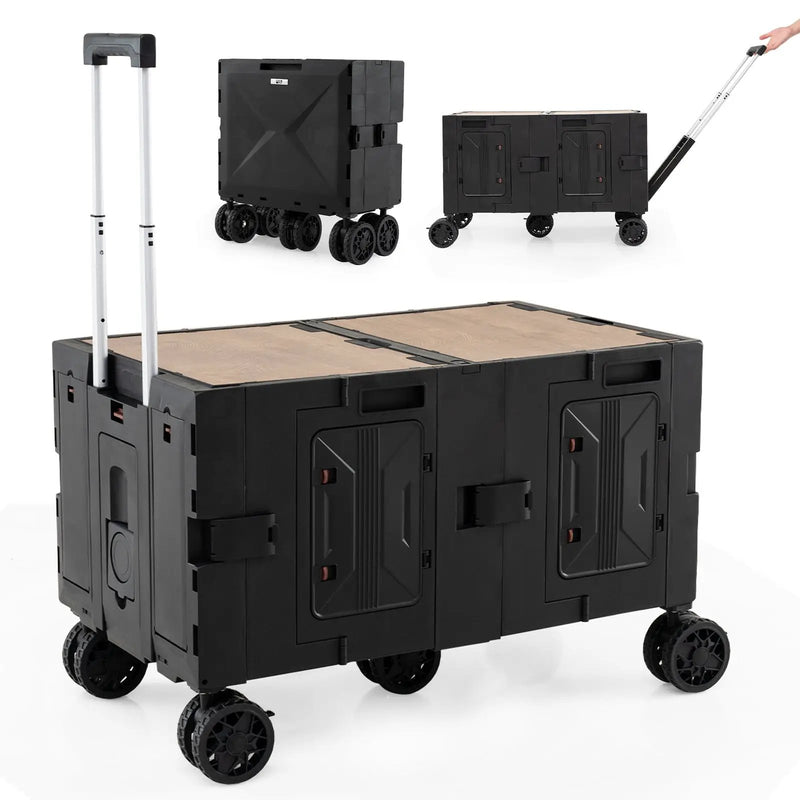 Large Foldable Utility Cart with 2-Tier Storage Crates and Telescoping Handle by DirectDeals