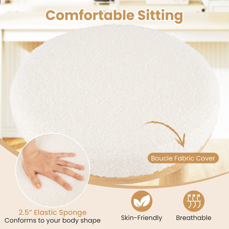 27" Bar Stools Set of 2 Upholstered Barstools with Boucle Fabric Seats-White by DirectDeals