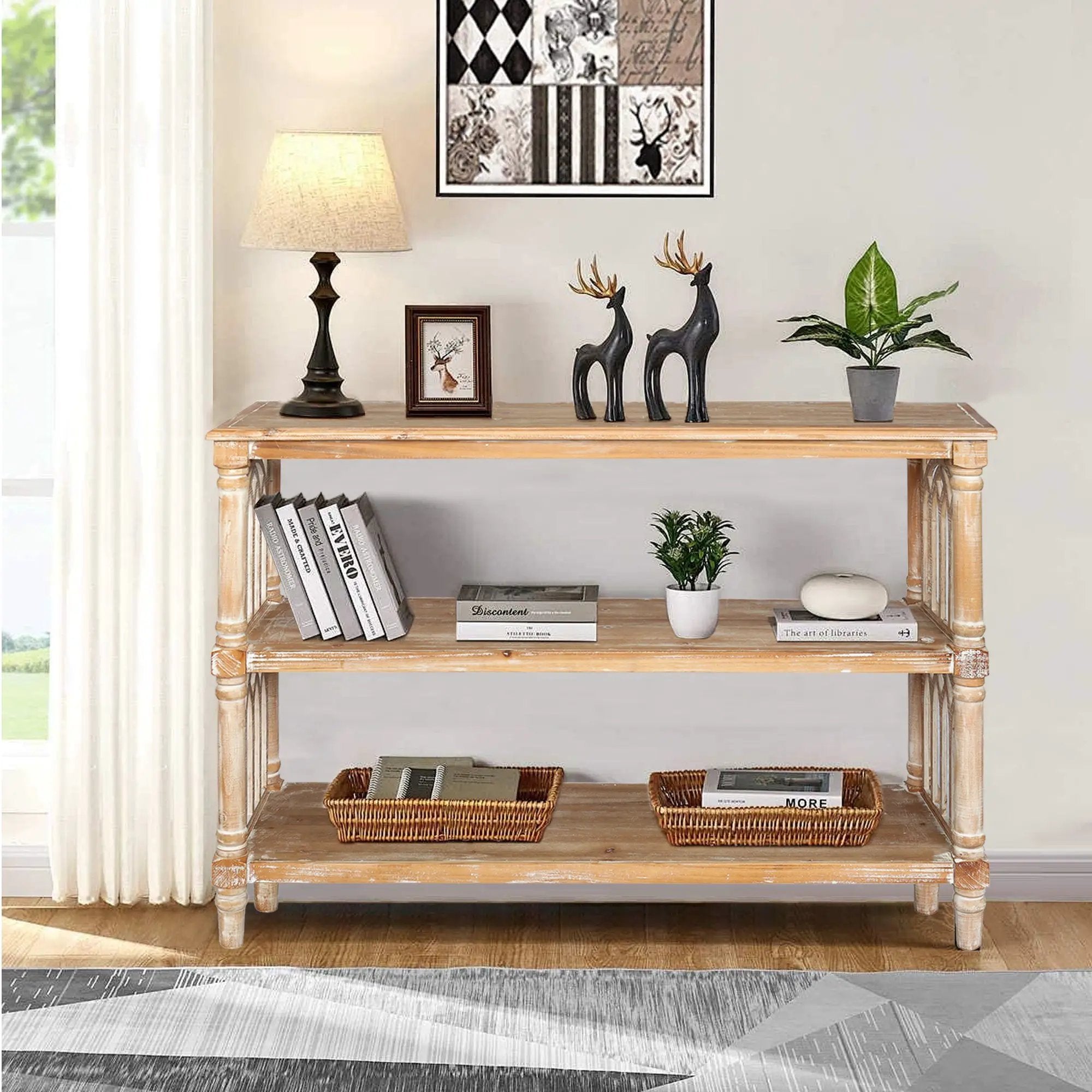 Rustic 3-Tier Console Table with Gothic-Inspired Details by HouseOfZazla