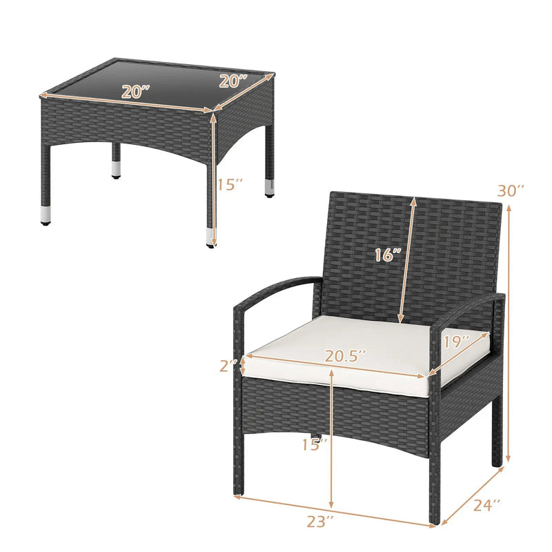 3-Piece Patio Furniture Set Rattan Bistro Chairs with Table-Beige by DirectDeals