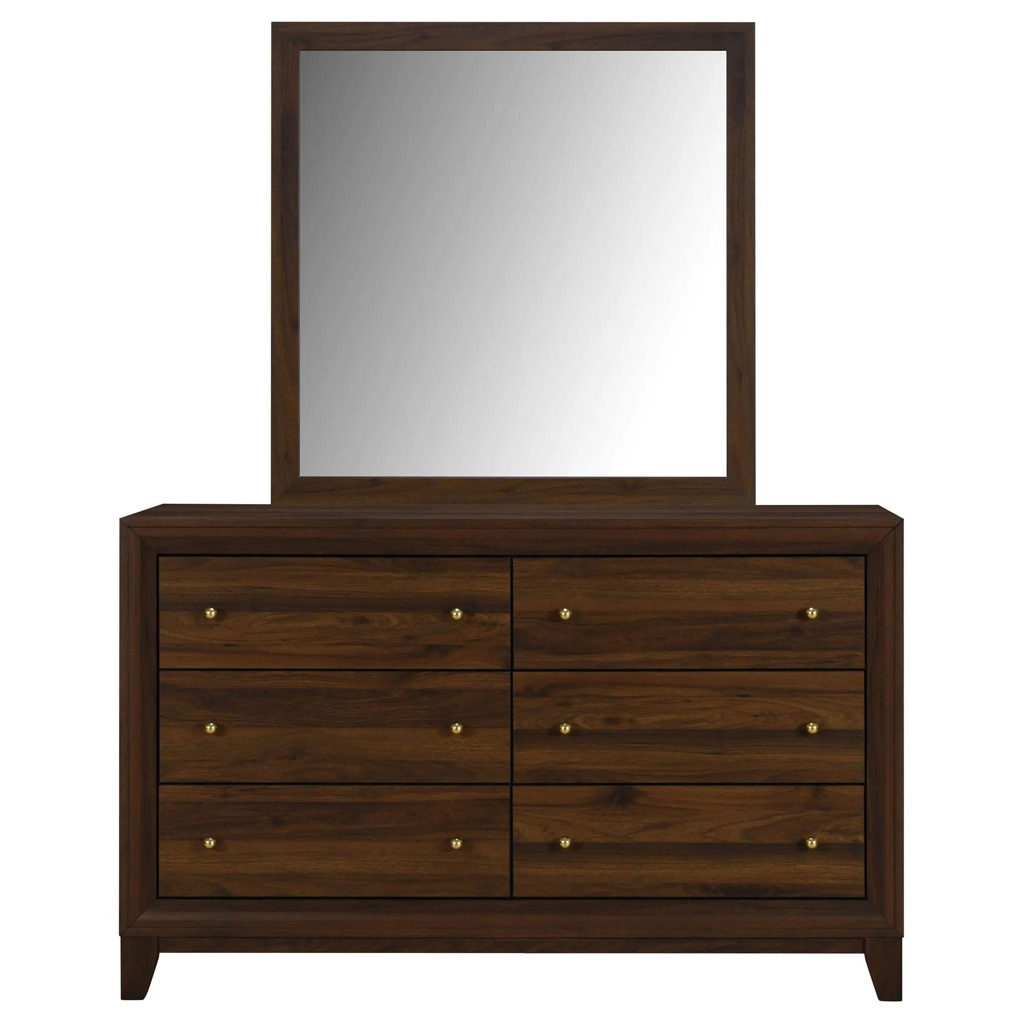Welsley 6-drawer Dresser and Mirror Walnut by Unique Piece Furniture
