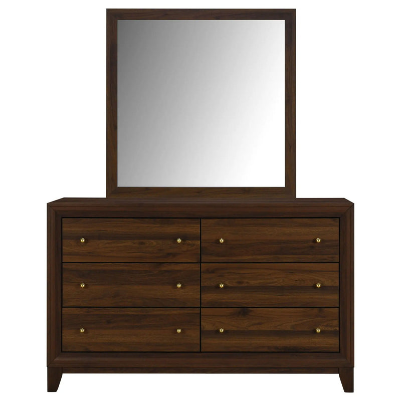 Welsley 6-drawer Dresser and Mirror Walnut by Unique Piece Furniture