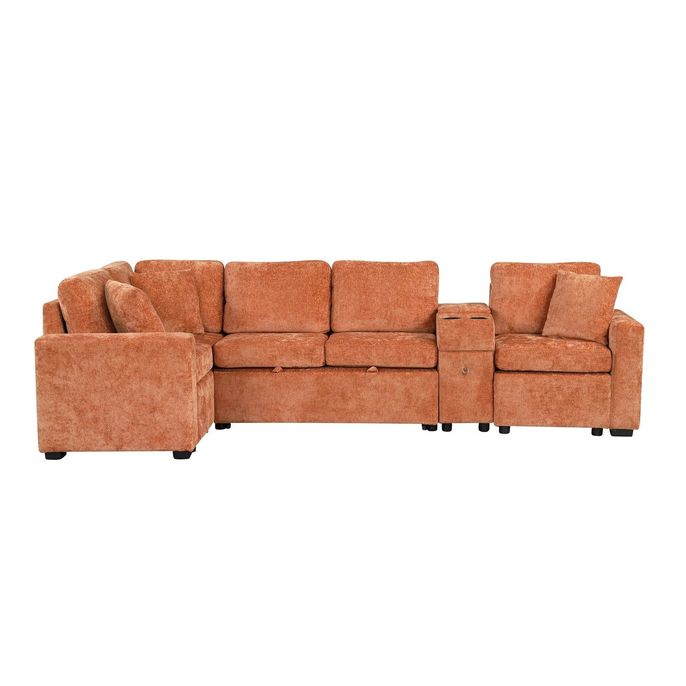 Modular L-Shaped Sectional Sofa Bed With Pull-Out Sleeper, Cup Holders, And Storage by Unique Piece Furniture