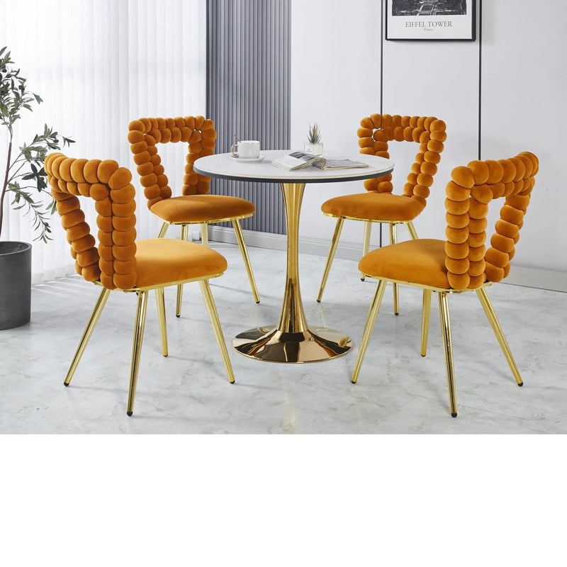 Modern Chair With Iron Tube Legs, Soft Cushions And Comfortable Backrest, Suitable For Dining Room, Living Room, Cafe, Hairball Back by HouseOfZazla