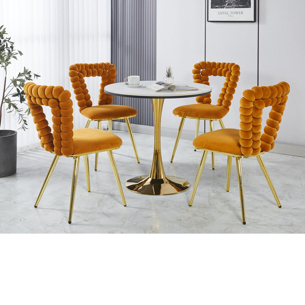 Modern Chair Set with Iron Tube Legs and Soft Cushions - Multiple Colors, photo 9 of 24
