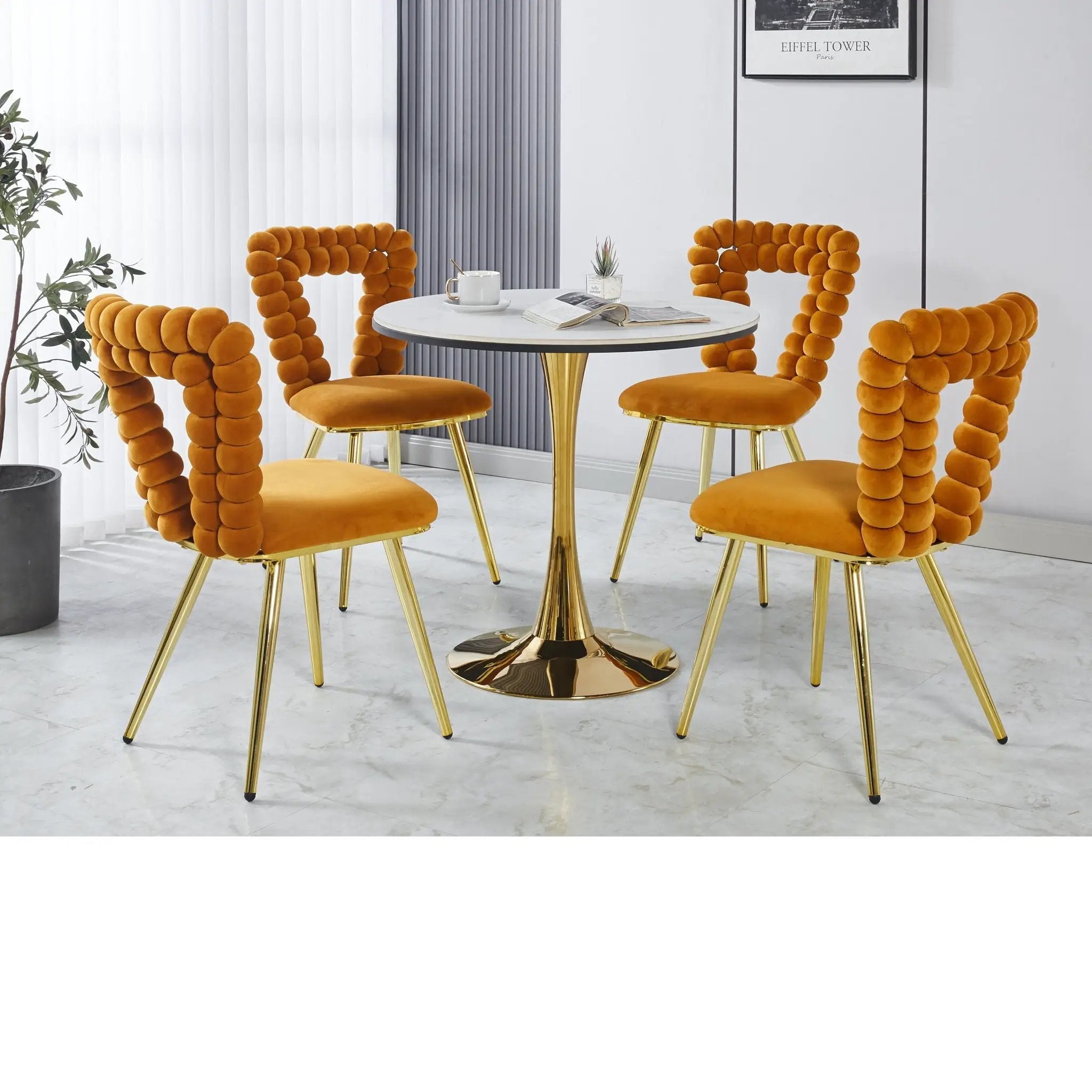 Modern Chair With Iron Tube Legs, Soft Cushions And Comfortable Backrest, Suitable For Dining Room, Living Room, Cafe, Hairball Back by Unique Piece Furniture