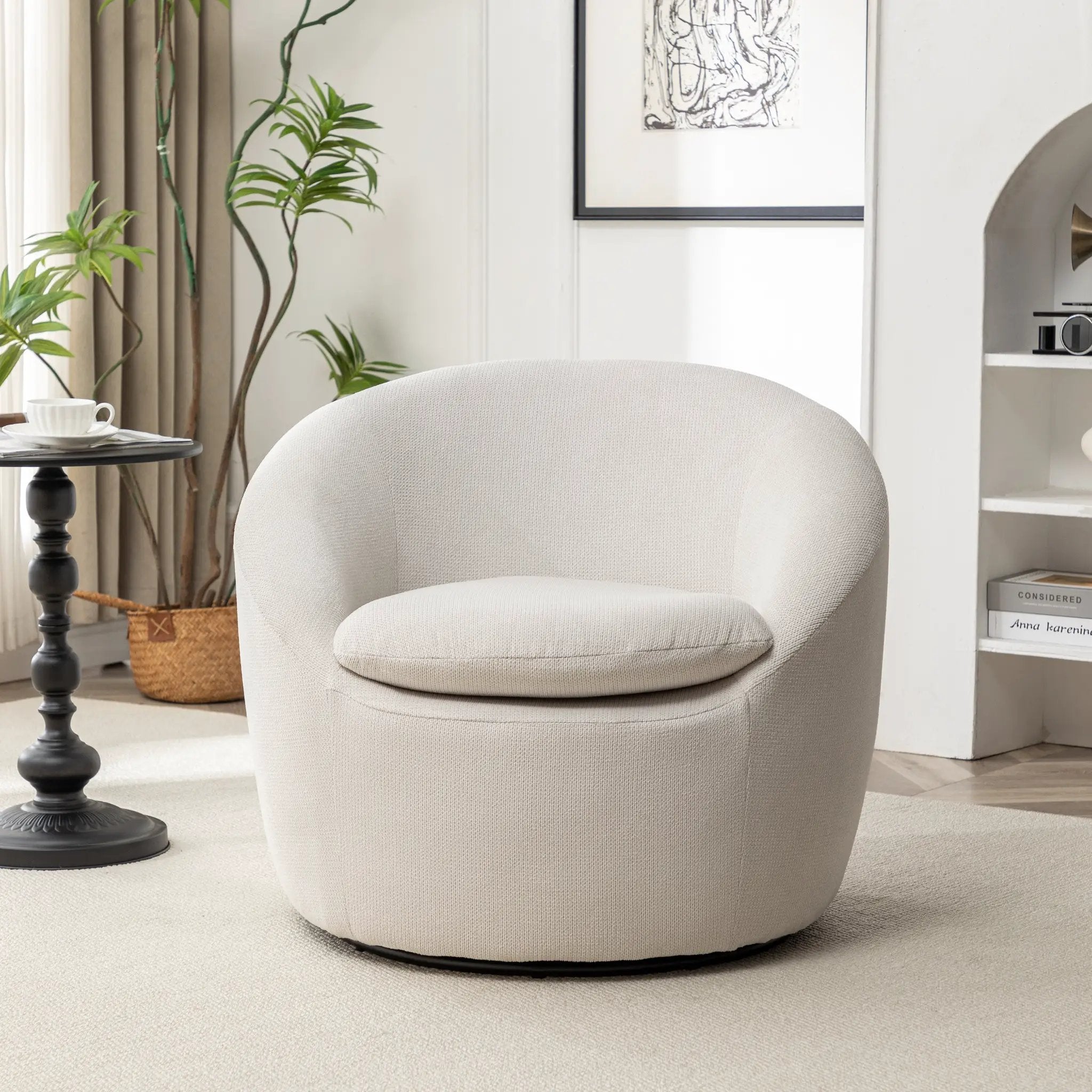 Winnie Modern Teddy Fabric Barrel Chair, 360° Swivel by HouseOfZazla