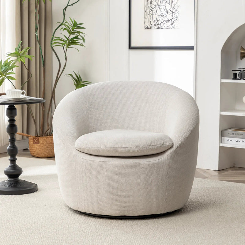 Winnie Modern Teddy Fabric Barrel Chair, 360° Swivel by HouseOfZazla