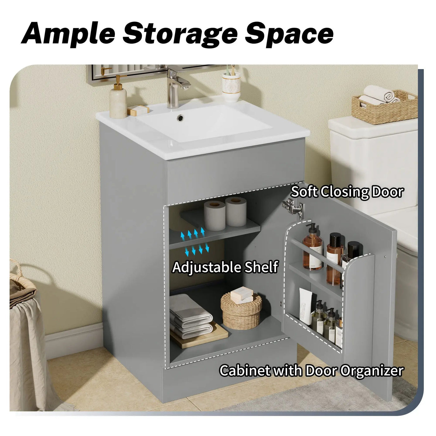 Bathroom Vanity With Sink, Cabinet With Adjustable Shelf by HouseOfZazla