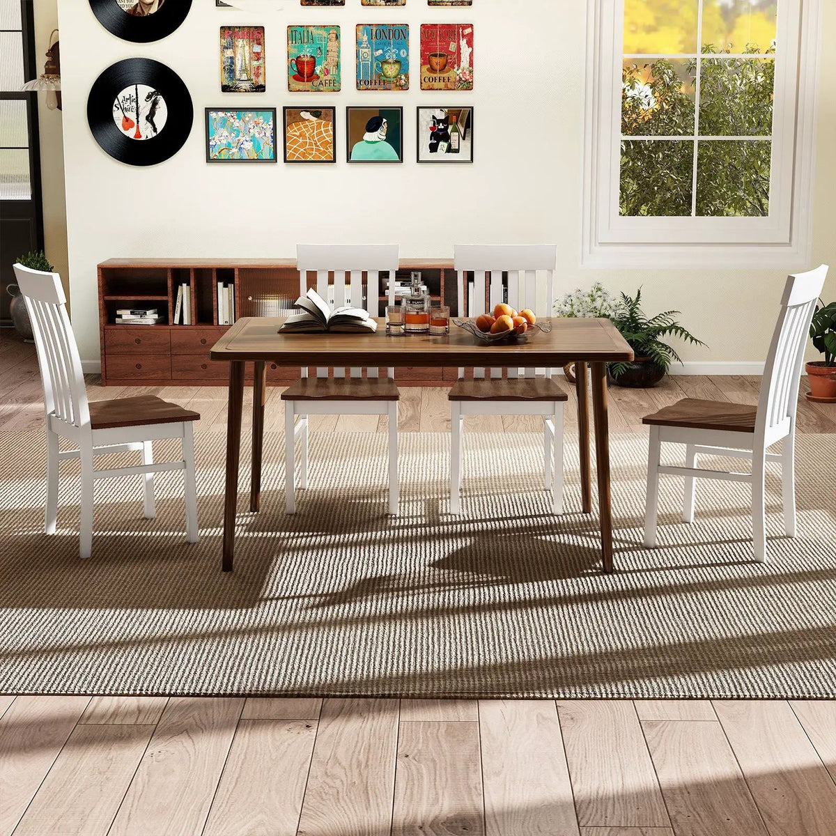 Set of 2 Kitchen Armless Dining Chairs with Slatted High Backrests-White by DirectDeals