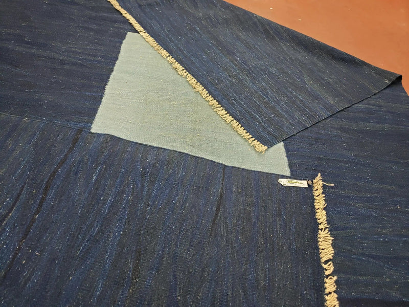 Large Blue Turkish Kilim Rug 7x10, Handmade, Wool by Jewel Rugs