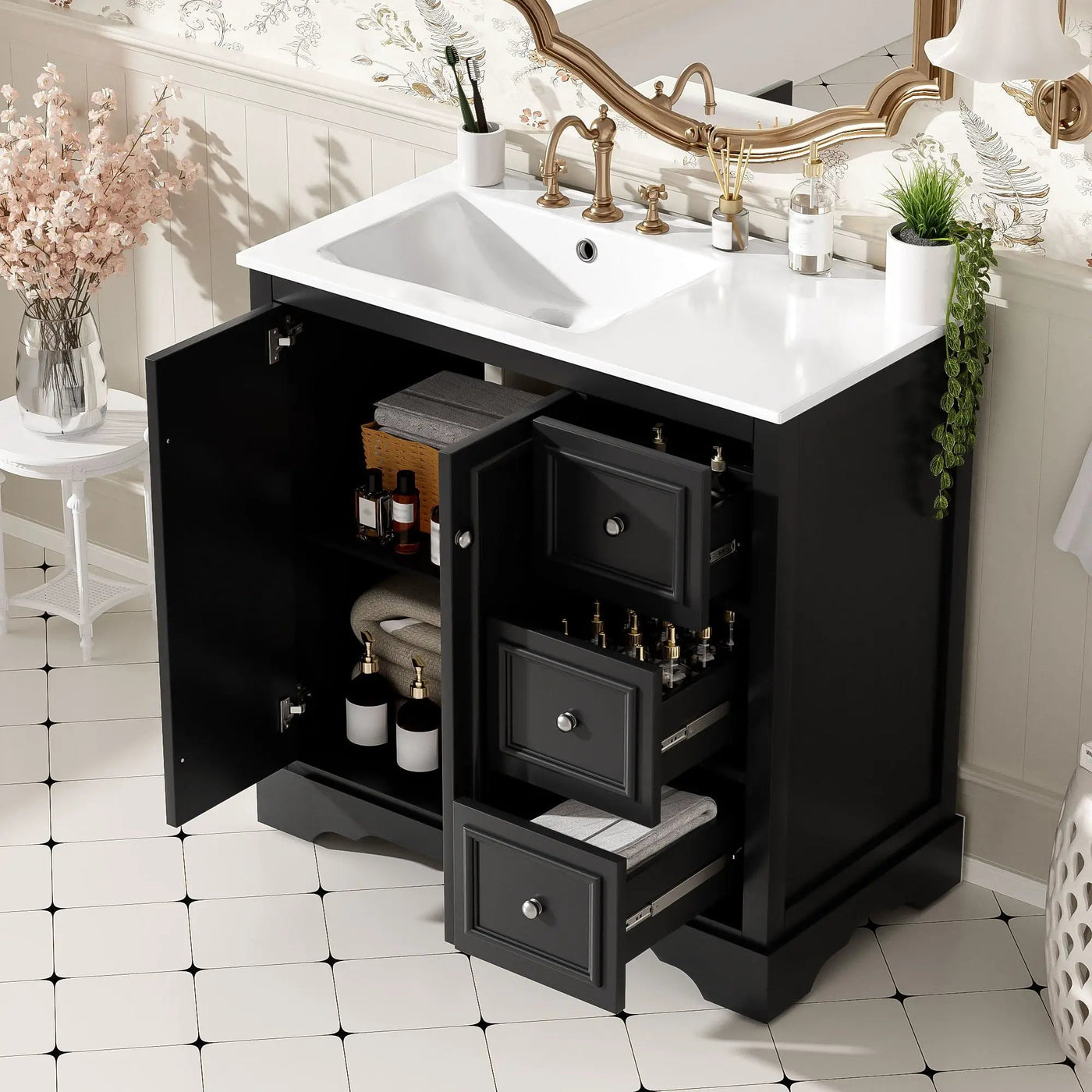 Bathroom Vanity With Sink, Soft-Close Doors, Adjustable U-Shelf, 3 Drawers by HouseOfZazla