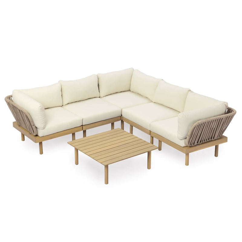 Acacia Wood Outdoor Corner Chair with Rope Back & Weather-Resistant Cushion by HouseOfZazla