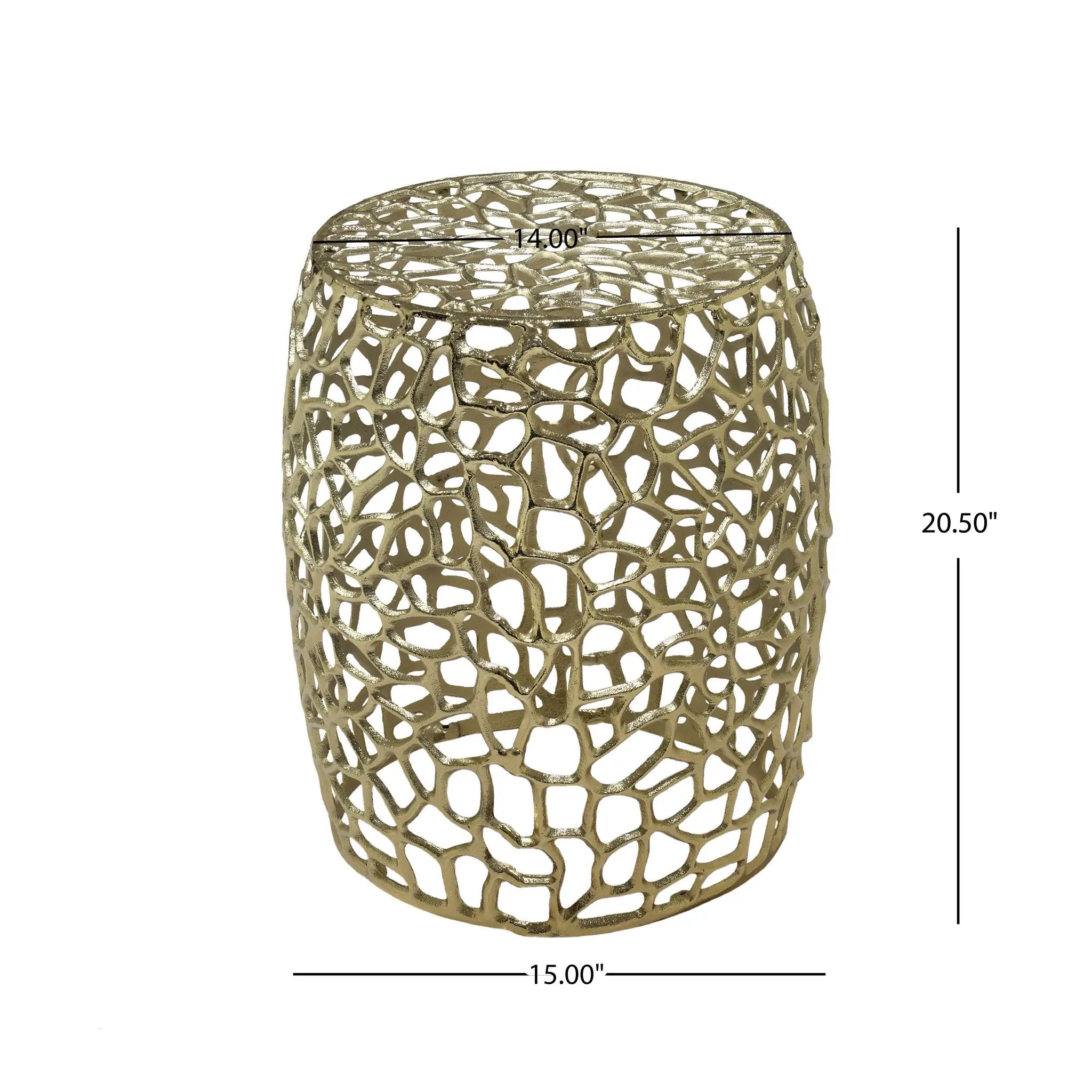 Aluminum Drum End Table with Intricate Design in Gold by HouseOfZazla