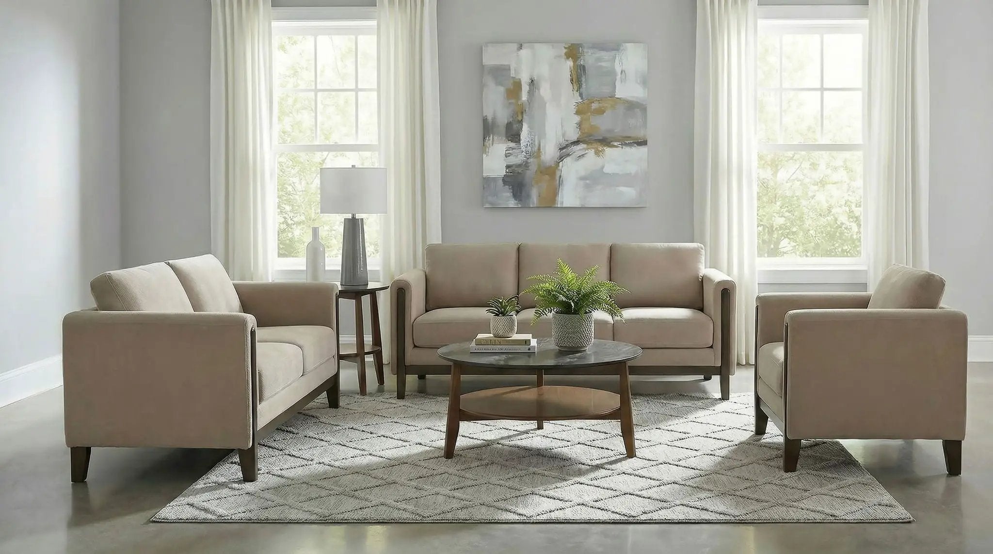 Islington 3-piece Upholstered Panel Arm Sofa Set Taupe by Unique Piece Furniture