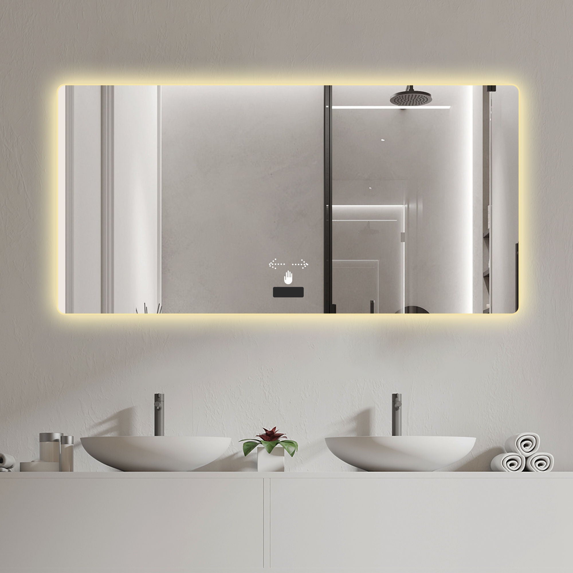 Frameless Bathroom Mirror With Light, LED Backlit, Tri Color Dimming, Anti Fog, Smart Sensor - Silver by HouseOfZazla