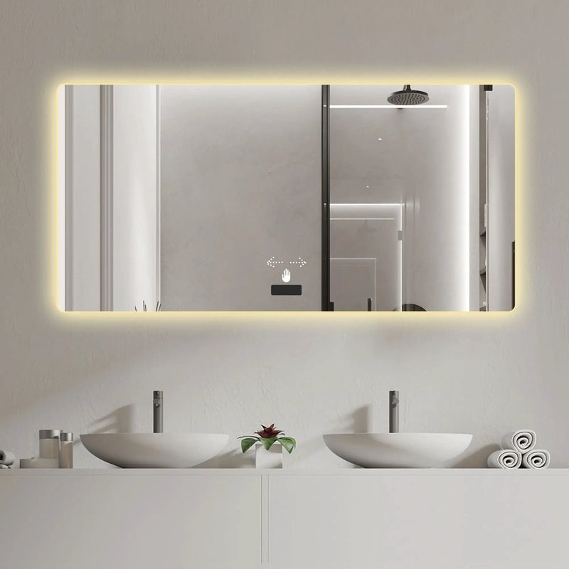 Frameless Bathroom Mirror With Light, LED Backlit, Tri Color Dimming, Anti Fog, Smart Sensor - Silver by HouseOfZazla