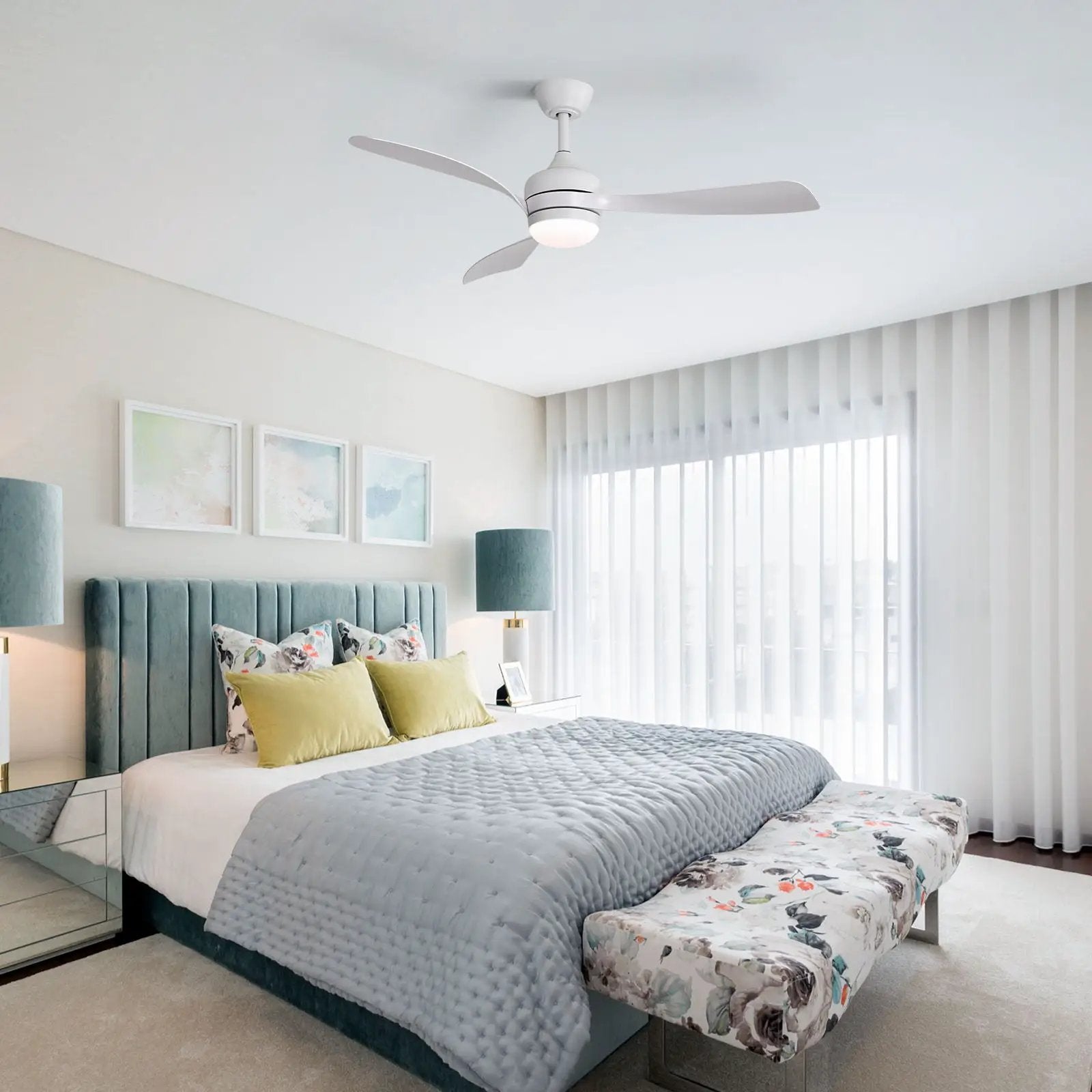 Ceiling Fan With 3 Blades, Remote Control, Reversible DC Motor, Noiseless Operation, 3 Downrods by Unique Piece Furniture
