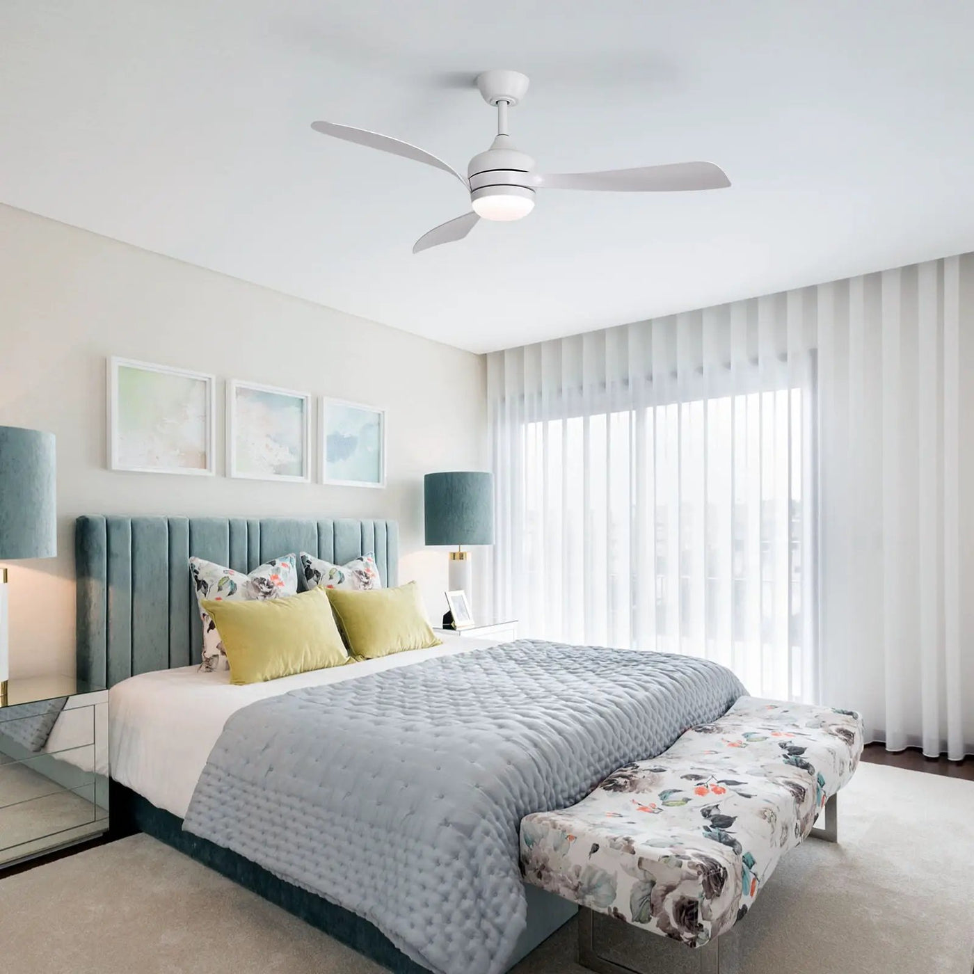 Ceiling Fan With 3 Blades, Remote Control, Reversible DC Motor, Noiseless Operation, 3 Downrods by HouseOfZazla
