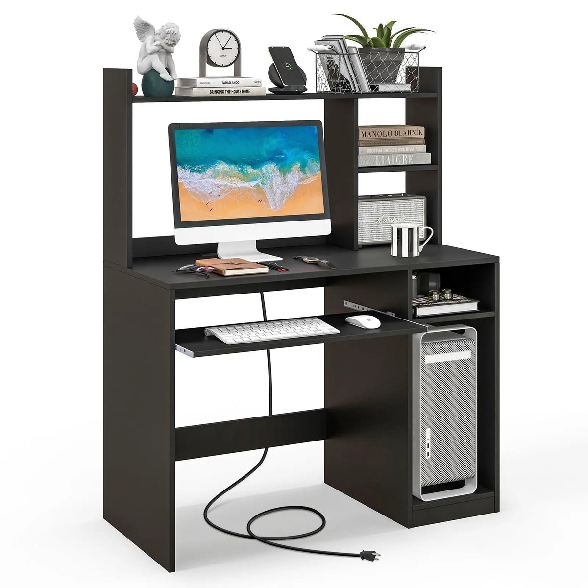 Home Office Computer Desk with Bookcase Keyboard Tray and CPU Stand by DirectDeals