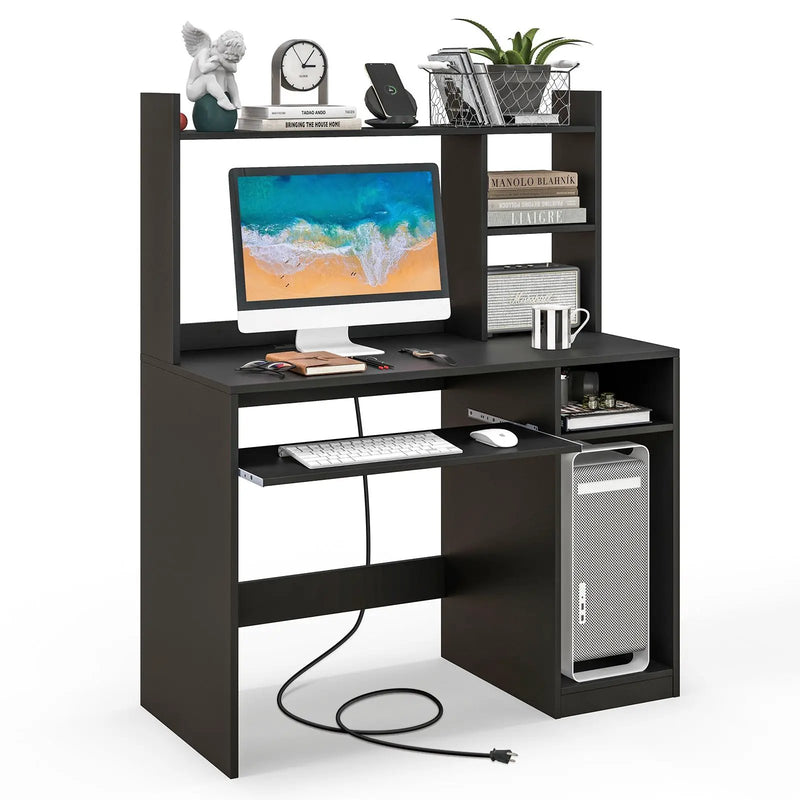 Home Office Computer Desk with Bookcase Keyboard Tray and CPU Stand by DirectDeals