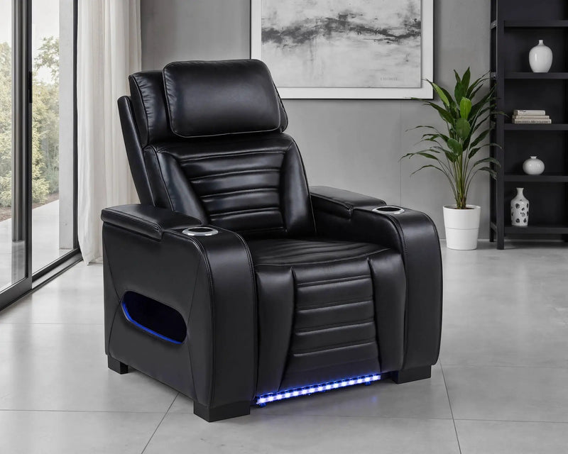 Zuma Faux Leather Upholstered Dual Power LED Recliner Black by Unique Piece Furniture