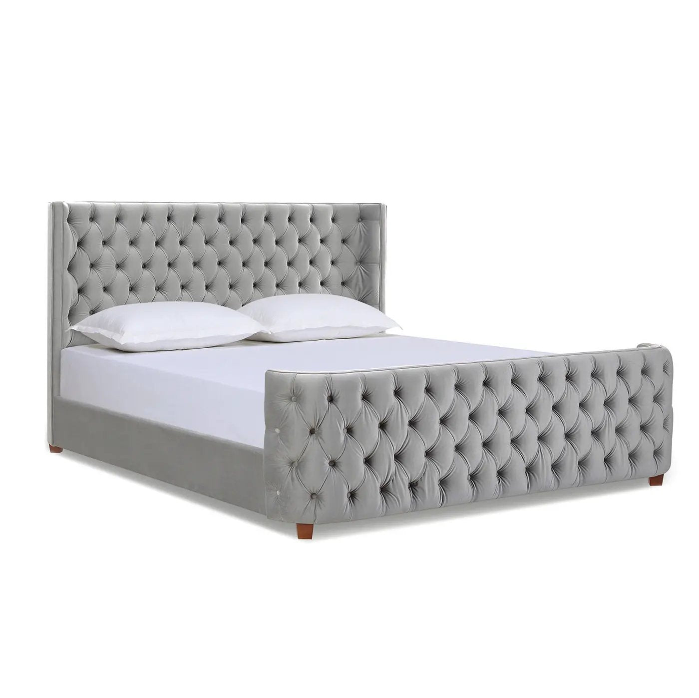 Brooklyn King Tufted Panel Bed Headboard and Footboard Set, Opal Grey Velvet by HouseOfZazla