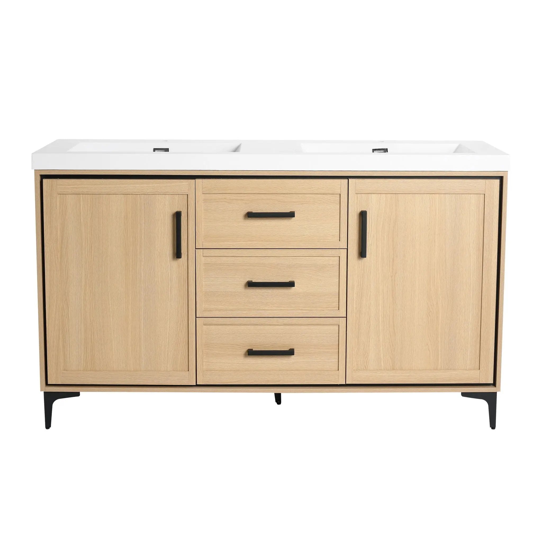 Original 60" Freestanding Bathroom Vanity With Double Resin Sink Plywood Soft Closing Doors & Drawers - Oak by HouseOfZazla