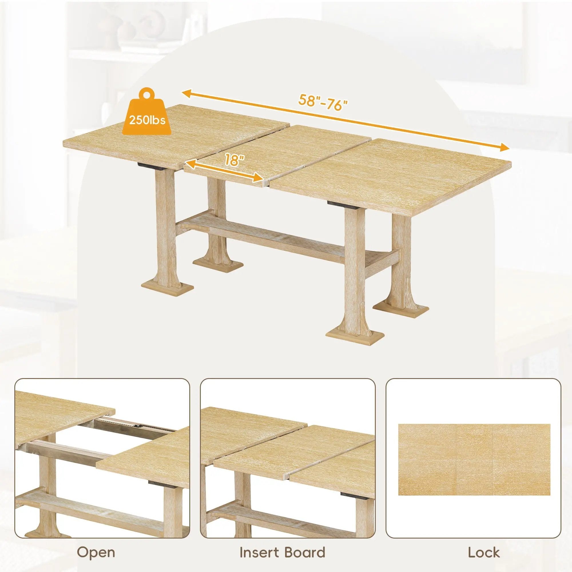 Topmax - 6 Piece Farmhouse Extendable Dining Table Set Trestle Kitchen Table Set With Removable Leaf And Upholstered Dining Chair And Bench For Dining Room by HouseOfZazla