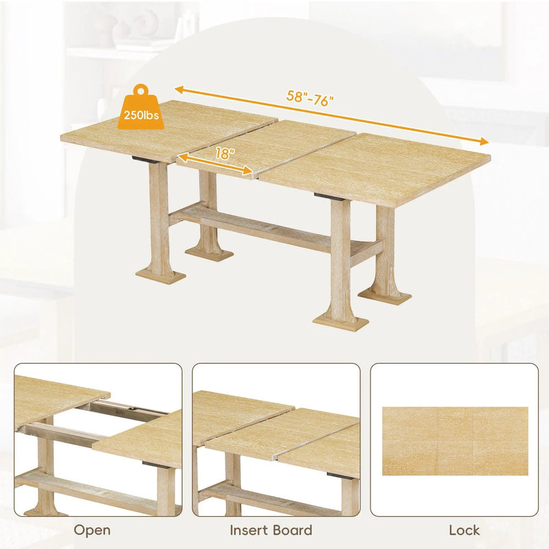 Topmax - 6 Piece Farmhouse Extendable Dining Table Set Trestle Kitchen Table Set With Removable Leaf And Upholstered Dining Chair And Bench For Dining Room by HouseOfZazla