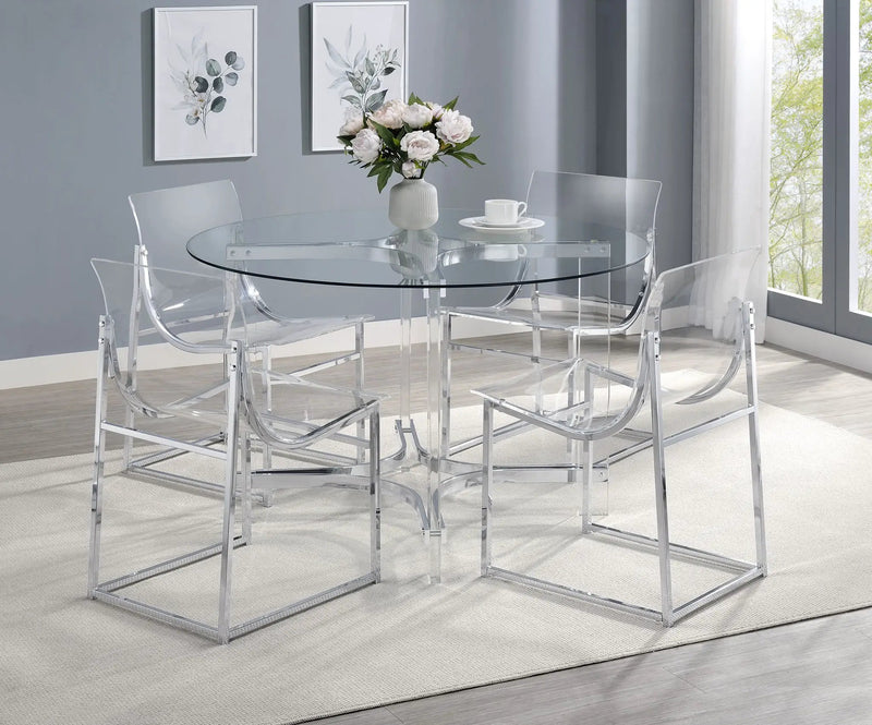 Keeling 5-piece Round Glass Top Acrylic Dining Set Chrome by Unique Piece Furniture