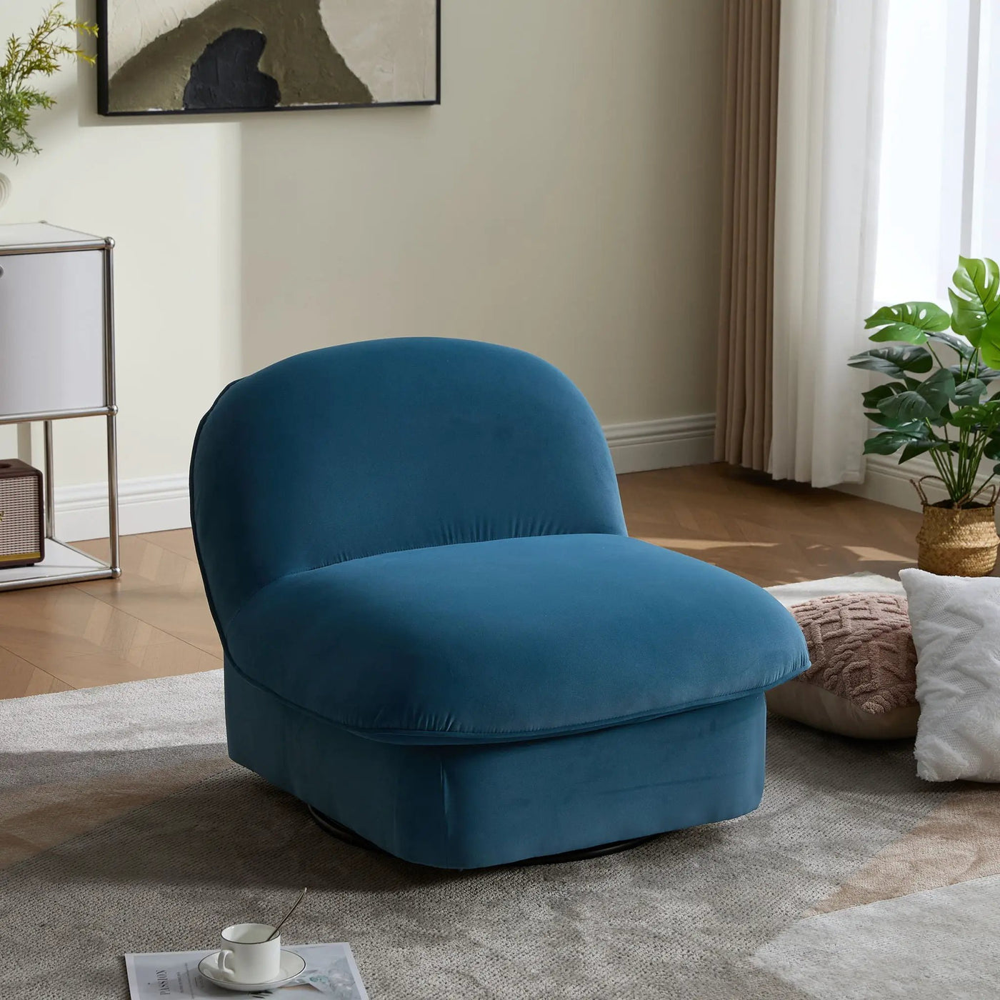 Pumpkin Shaped Swivel Accent Chair, 360 Degree Rotation For Living Room by Unique Piece Furniture