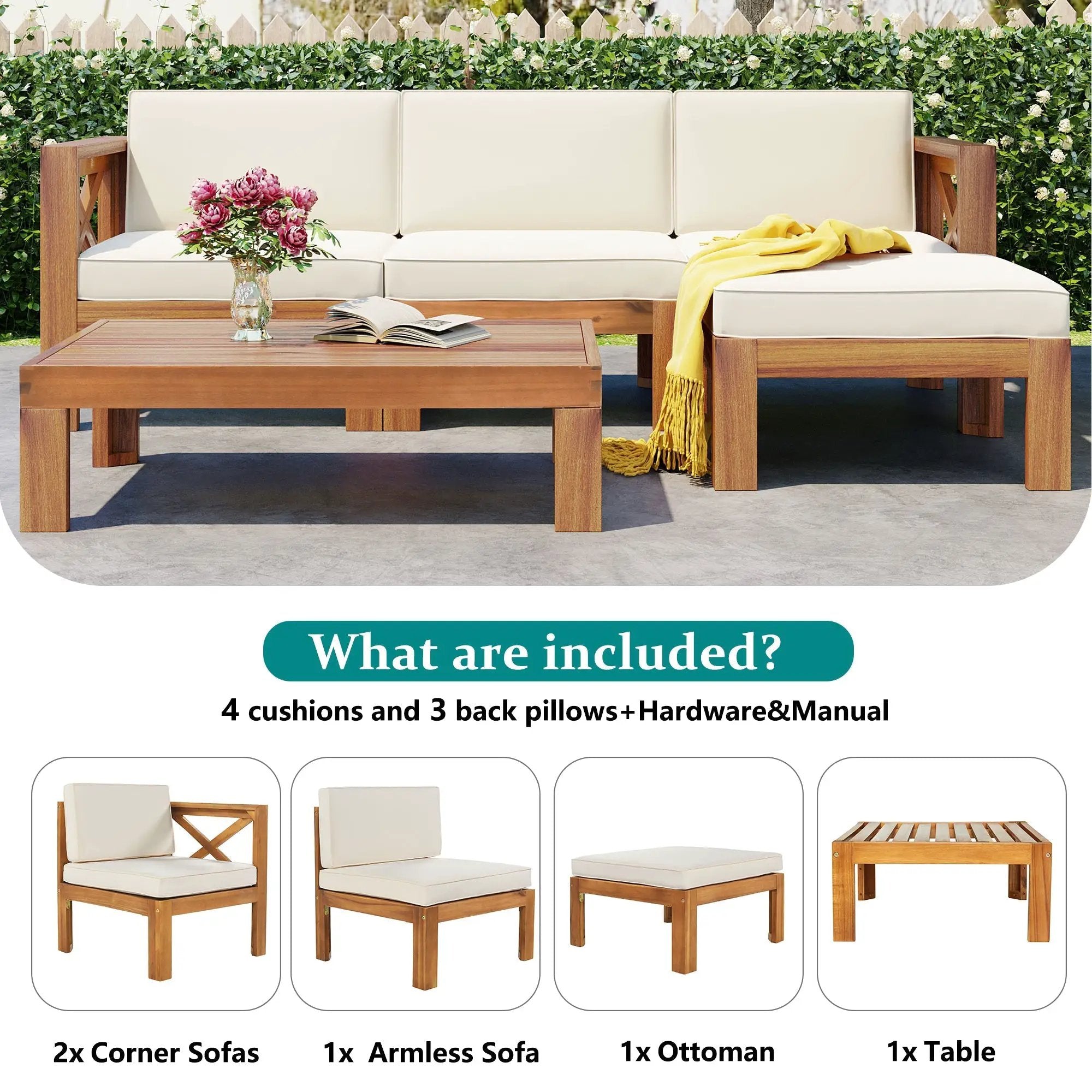 Topmax Outdoor Patio Wood 5-Piece Sectional Sofa Seating Group Set by HouseOfZazla